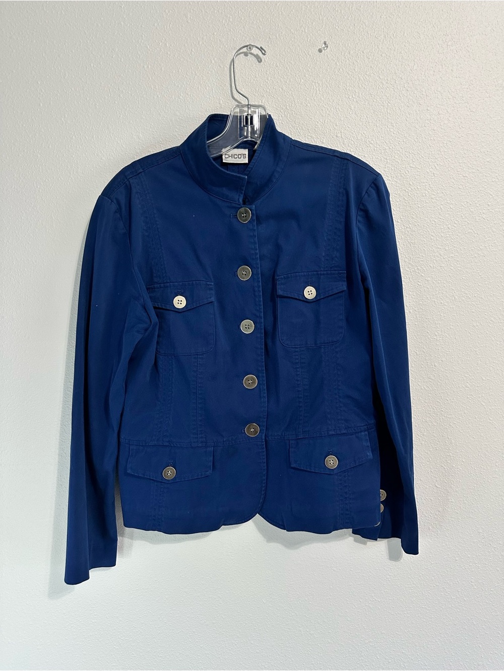 Chico's Navy Button-Front Utility Blazer size 1